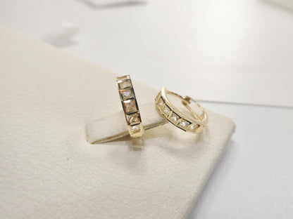 Real 10k Solid Yellow Gold Designer Hoop Huggie Earrings