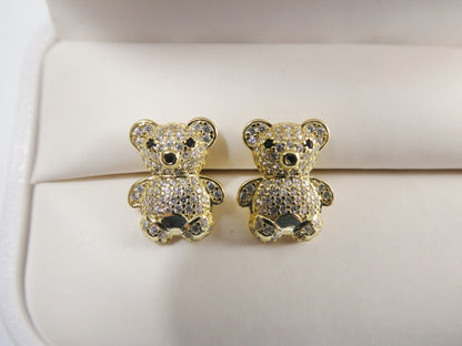 Real 925 Sterling Silver Small Teddy Bear Push Post Earring