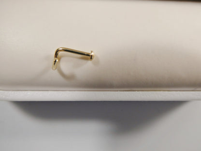 14k Real Solid Yellow Gold Twist Plain Flat Ball Nose Ring