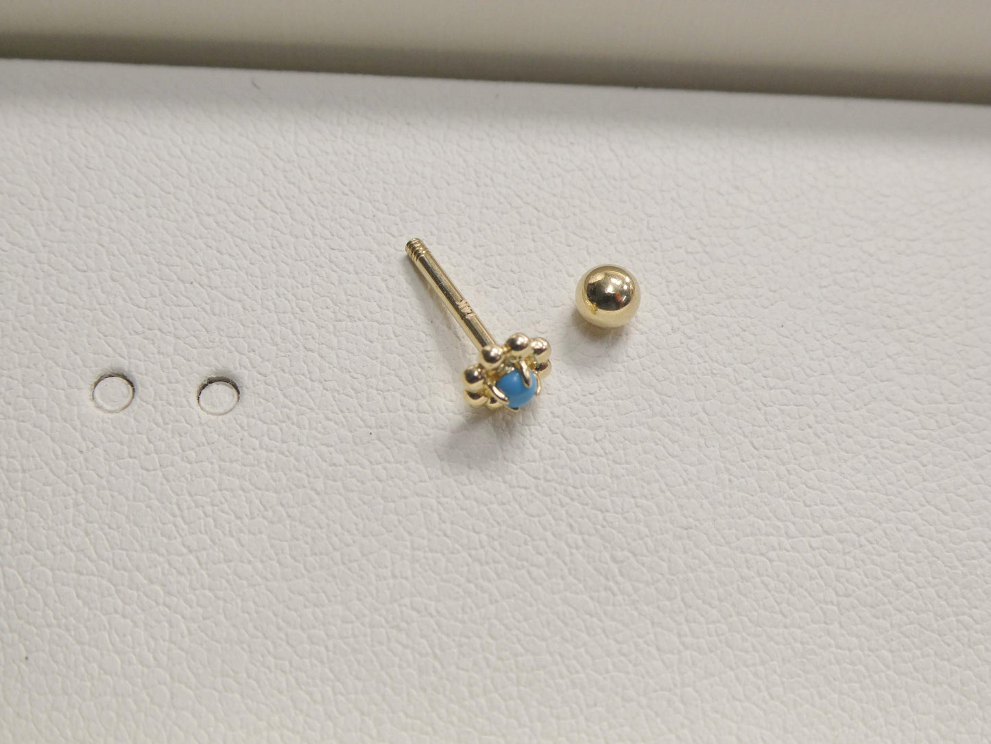 14k real solid yellow gold flower turquoise cartilage daith ring piercing