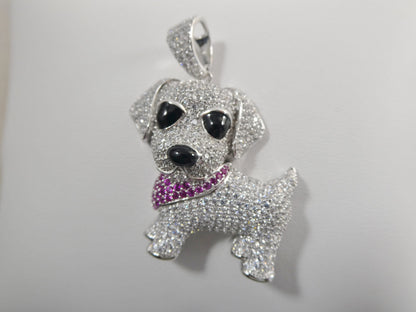 Real 925 Sterling Silver Full Stone Setting Dog Animal Pendent