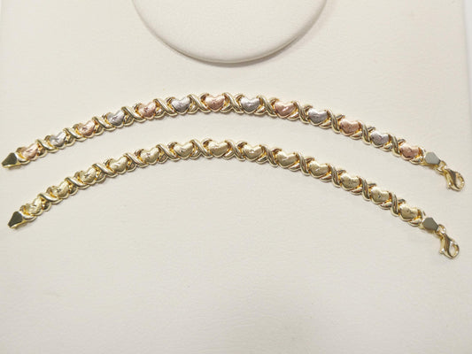 real 10k solid yellow gold 6 inch children/women xo heart bracelet
