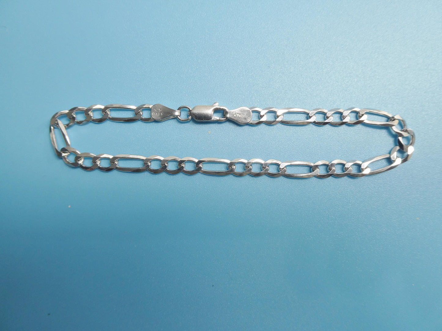 real 925 sterling silver 8 inch figaro concave bracelet