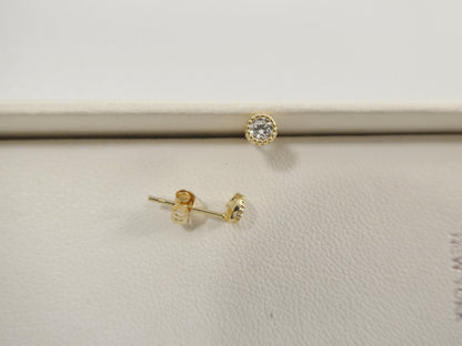 Real 10k Solid Yellow Gold Push Post 3mm Stone Small Stud Earrings