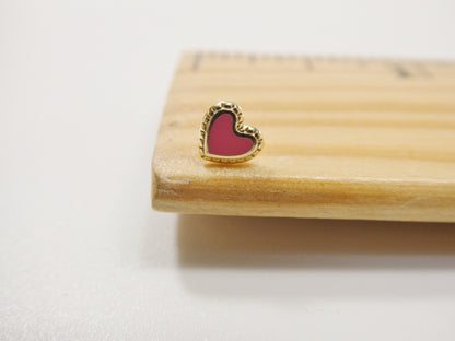 14k Real Solid Yellow Gold Heart Enamel Stud Nose Ring