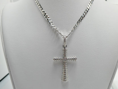 Real 925 Sterling Silver 22 Inch Flat Chain and Moissanite Cross Pendent Charm