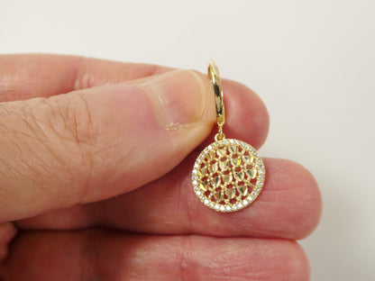 10k Real Solid Yellow Gold Circle Drop All Tiny Heart Huggie Earrings