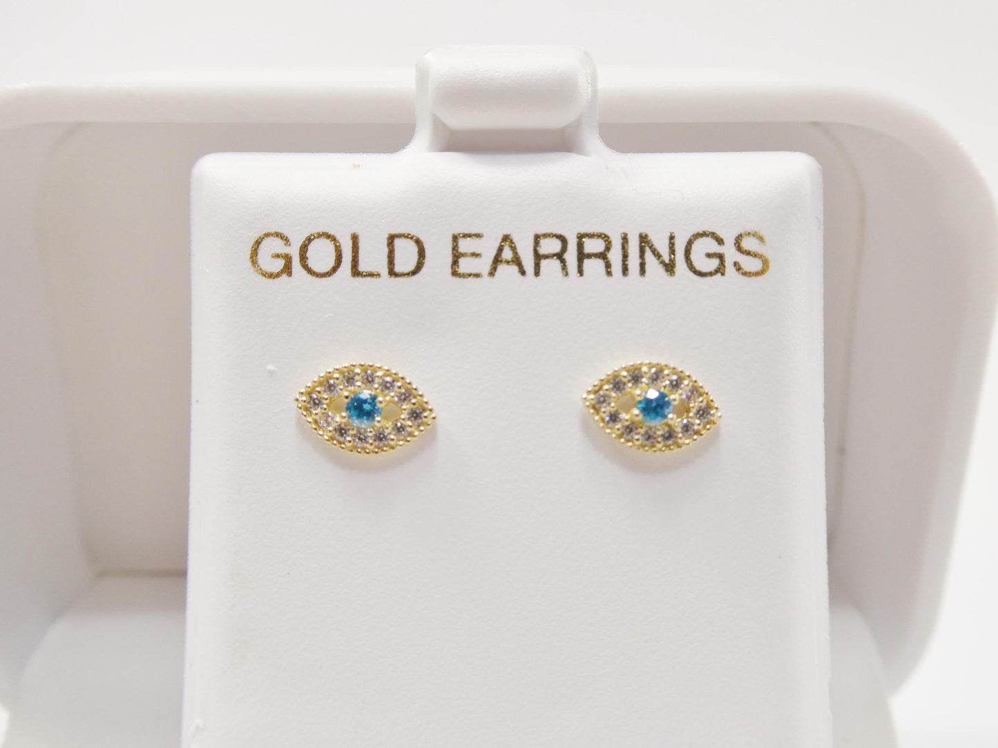 10k real yellow gold evil eye push post earrings