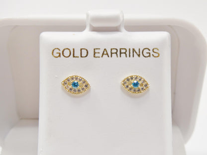 10k Real Yellow Gold Evil Eye Push Post Earrings