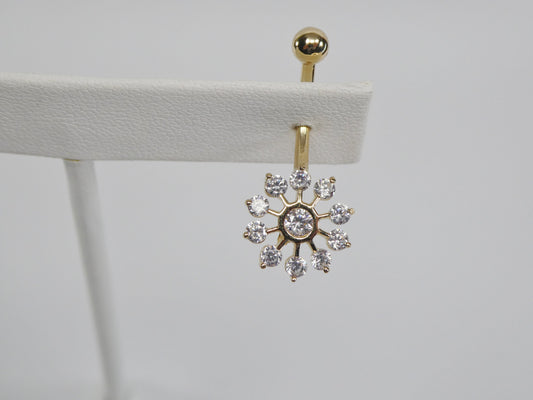 14k real solid yellow gold sun belly ring