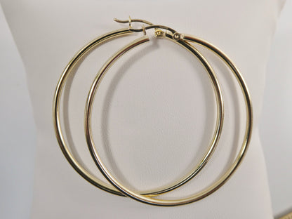 Real 10k Solid Yellow Gold Plain High Polish 50mm Hoop Earrings