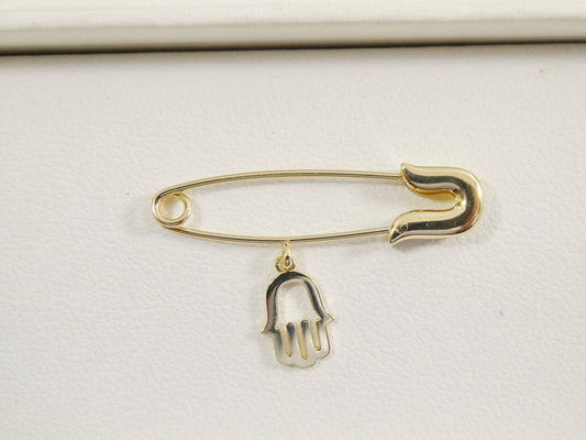 14k real solid yellow gold new born hamsa pin brooches