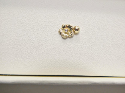 14k Real Solid Yellow Gold Cartilage Flower Body Ring Piercing