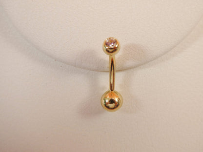 14k Real Solid Yellow Gold High Polish Ball Belly Button Ring Piercing