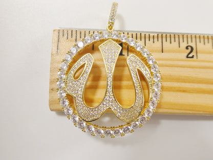 Real 925 Sterling Silver Large Muslim Allah Pendent Full ice Stone Charm