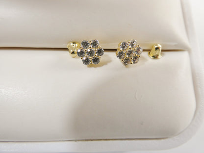 Real 10k Solid Yellow Gold Screw Post Flower Stud Earrings
