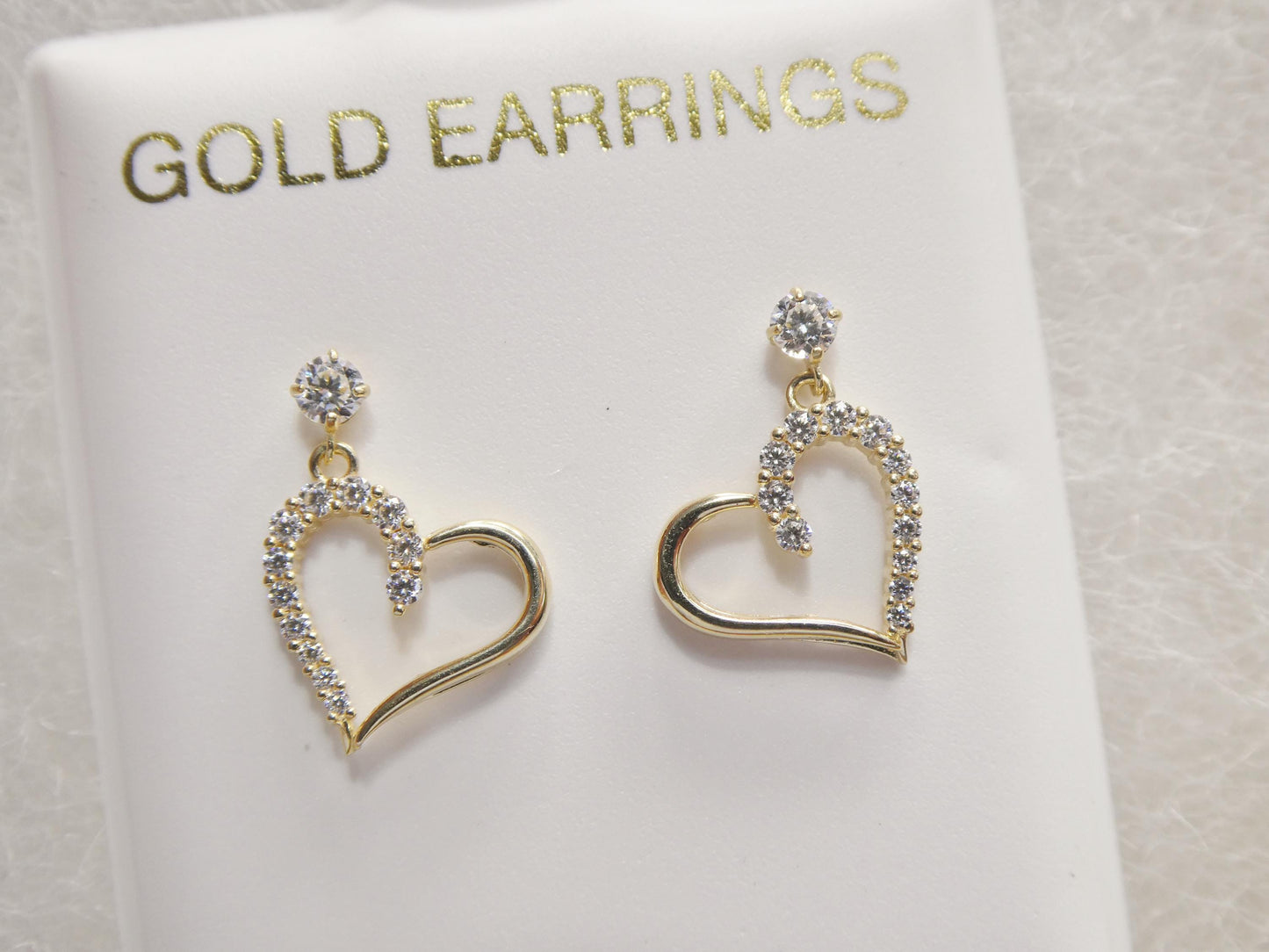 10k real solid gold heart dangling push back earrings