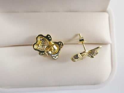 Real 925 Sterling Silver Small Teddy Bear Push Post Earring