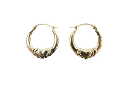 14k Real Solid Yellow Gold Small Heart Hoop Design Earrings