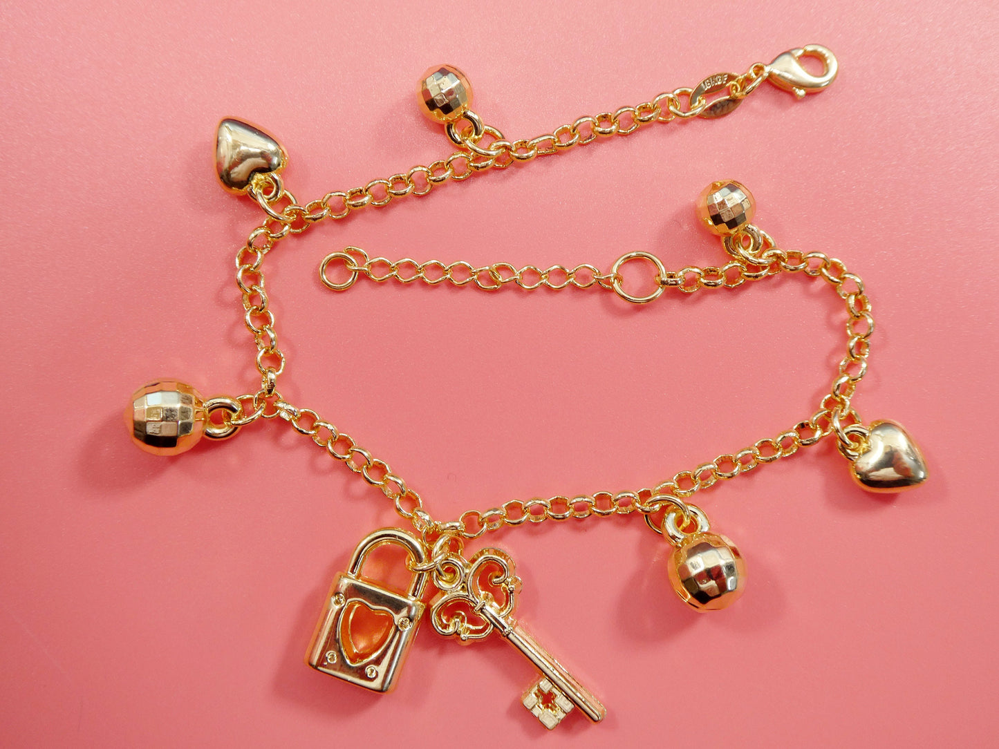 7 inch 18k gold filled adjustable with extension charm ladies bracelet
