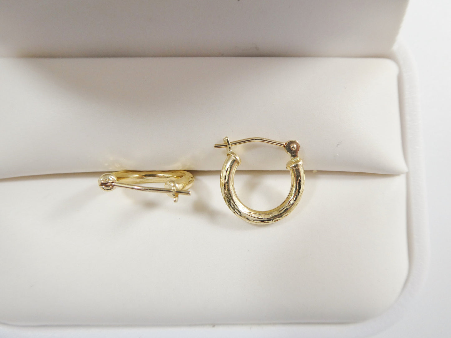 real 10k solid yellow gold diamond cut hoop 12mm tube earrings