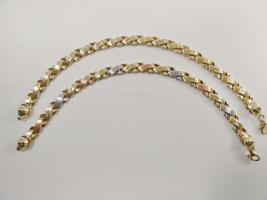 14k real solid yellow gold x style 7 inch bracelet
