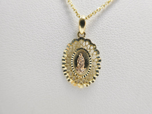 10k real solid yellow gold Guadalupe pendent and 18 inch cable necklace