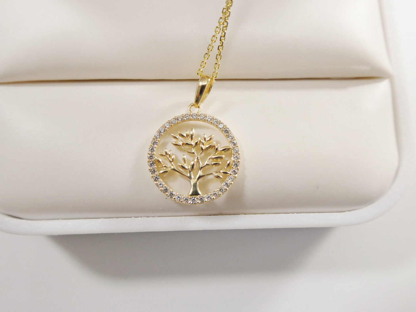 14k real solid yellow gold tree of life pendent and cable necklace