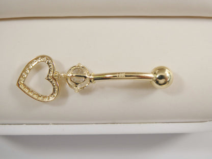 14k Real Solid Yellow Gold Dangling Heart Belly Button Ring Piercing