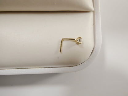 14k Real Solid Yellow Gold L SHAPE 2mm Square Stone Stud Nose Ring