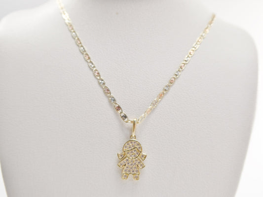 10k real solid yellow gold small girl pendent and 16 inch Valentino necklace