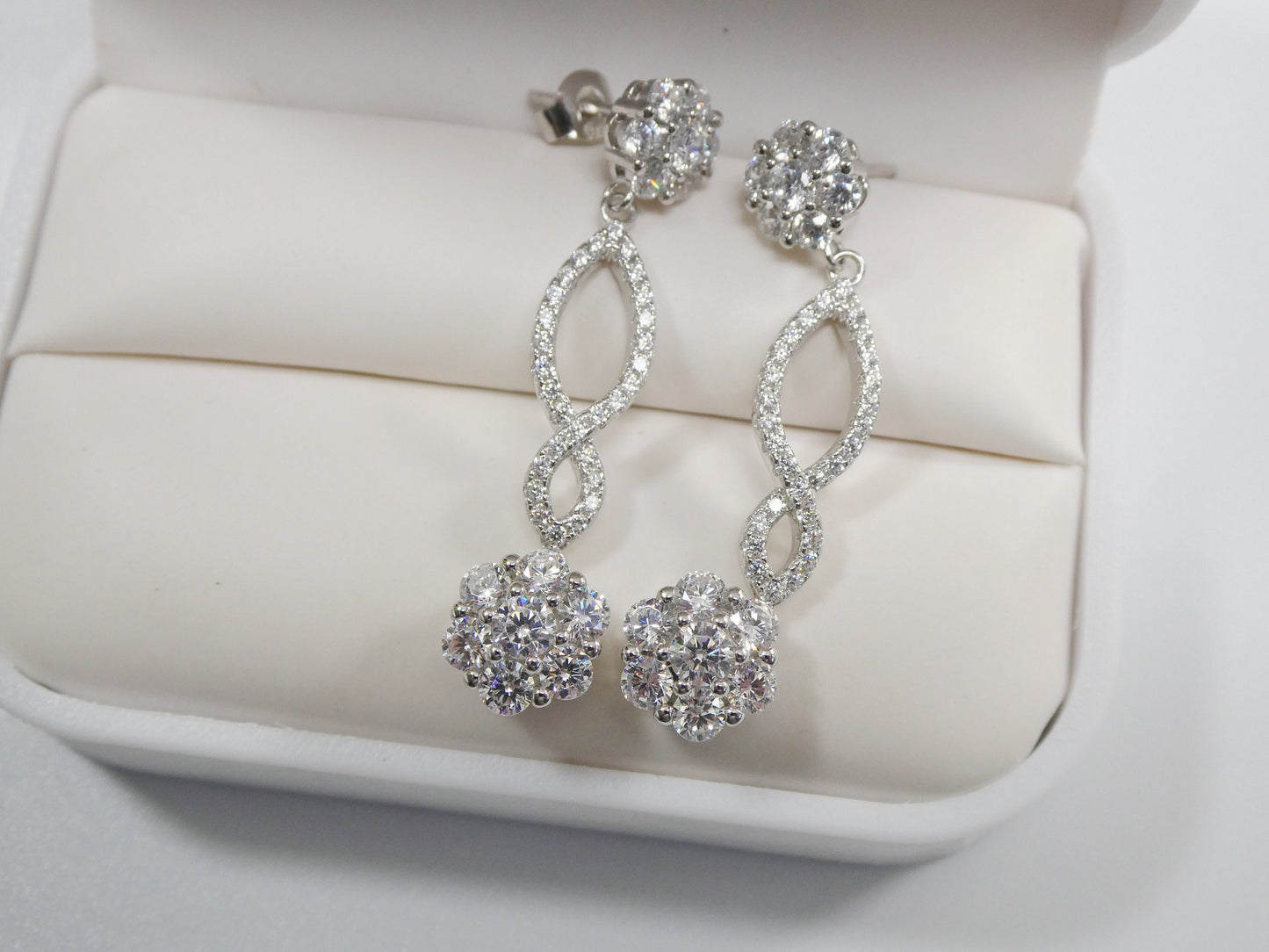 real 925 sterling silver micro pave setting 14k white gold color finish drop earrings