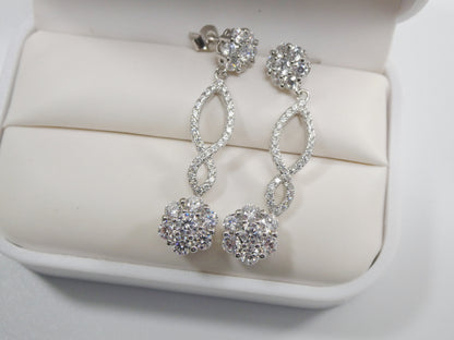 Real 925 Sterling Silver Micro Pave Setting 14k White Gold Color Finish Drop Earrings