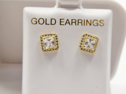Real 10k Solid Yellow Gold Square Push Post Stud Earrings