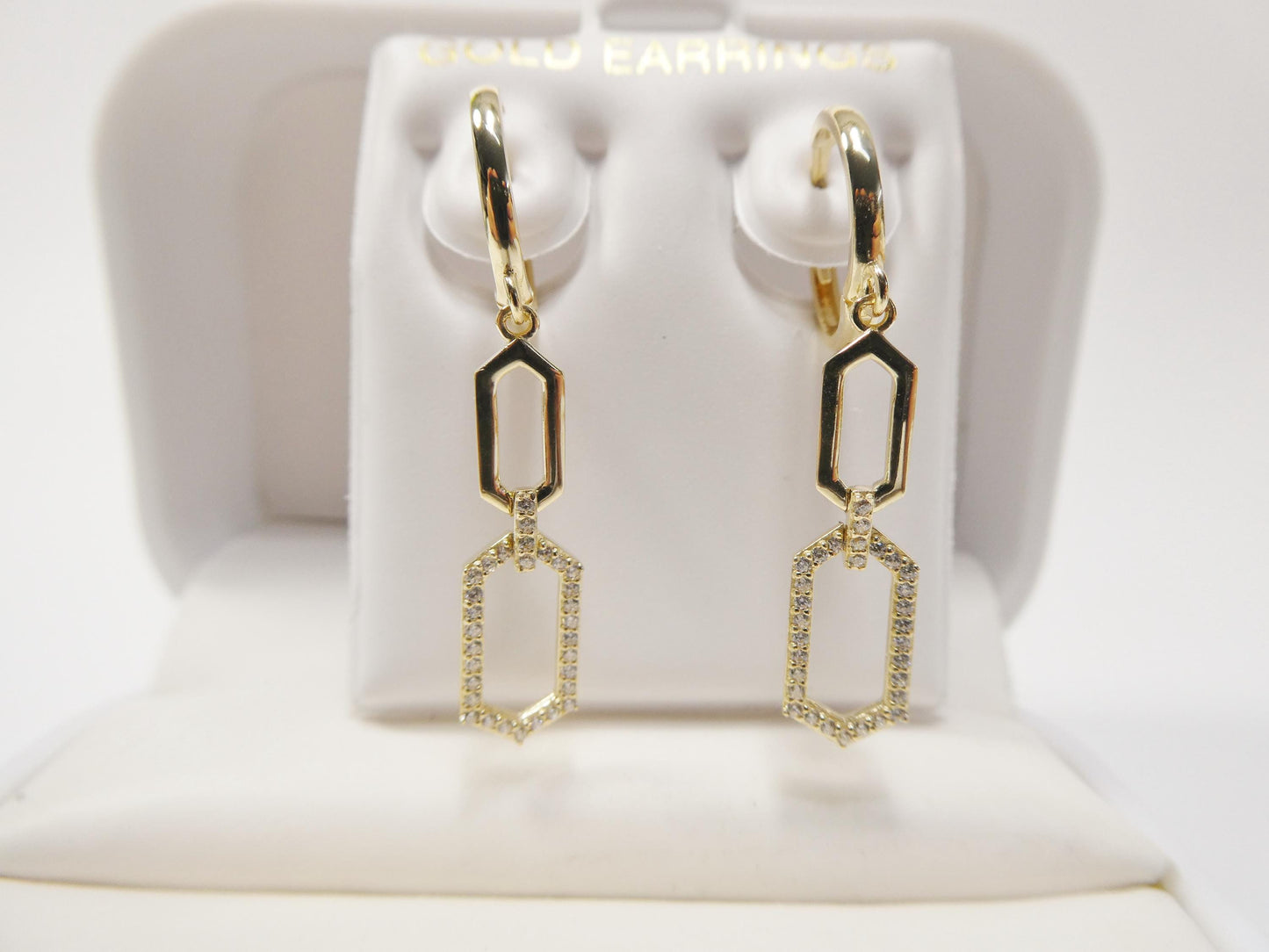 real 10k solid yellow gold long paperclip dropping earrings