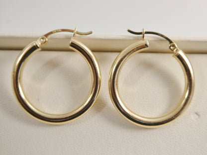 Real 10k Solid Yellow Gold Plain High Polish 25mm Hoop Huggie Earrings