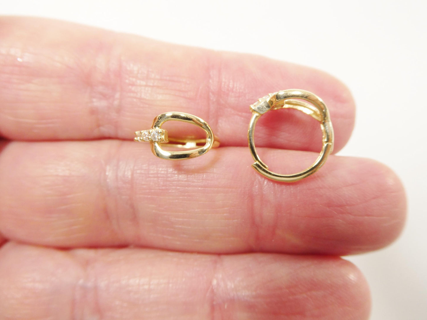 real 10k solid yellow gold buckle hoop huggie earring