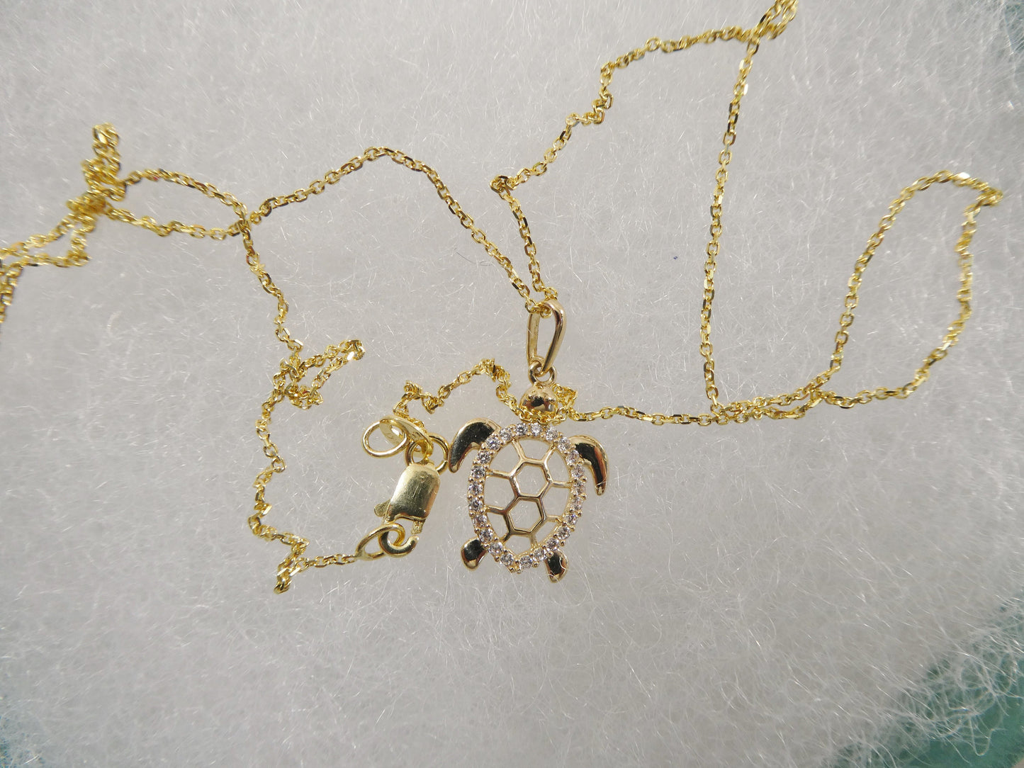 14k real solid yellow gold turtle pendent and cable necklace