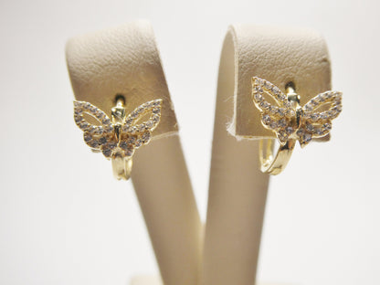 Real 10k Solid Yellow Gold Butterfly Hoop Huggie Earring
