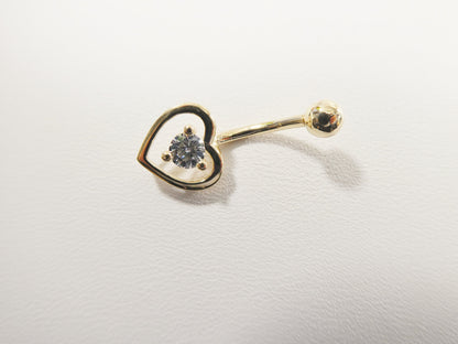 14k Real Solid Yellow Gold Heart Belly Button Ring Piercing