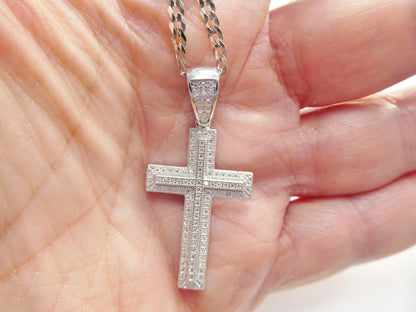 Real 925 Sterling Silver 18 Inch Flat Chain and Moissanite Cross Pendent Charm
