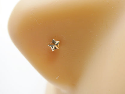 14k Real Solid Yellow Gold Twist Diamond Cut Star Stud Nose Ring