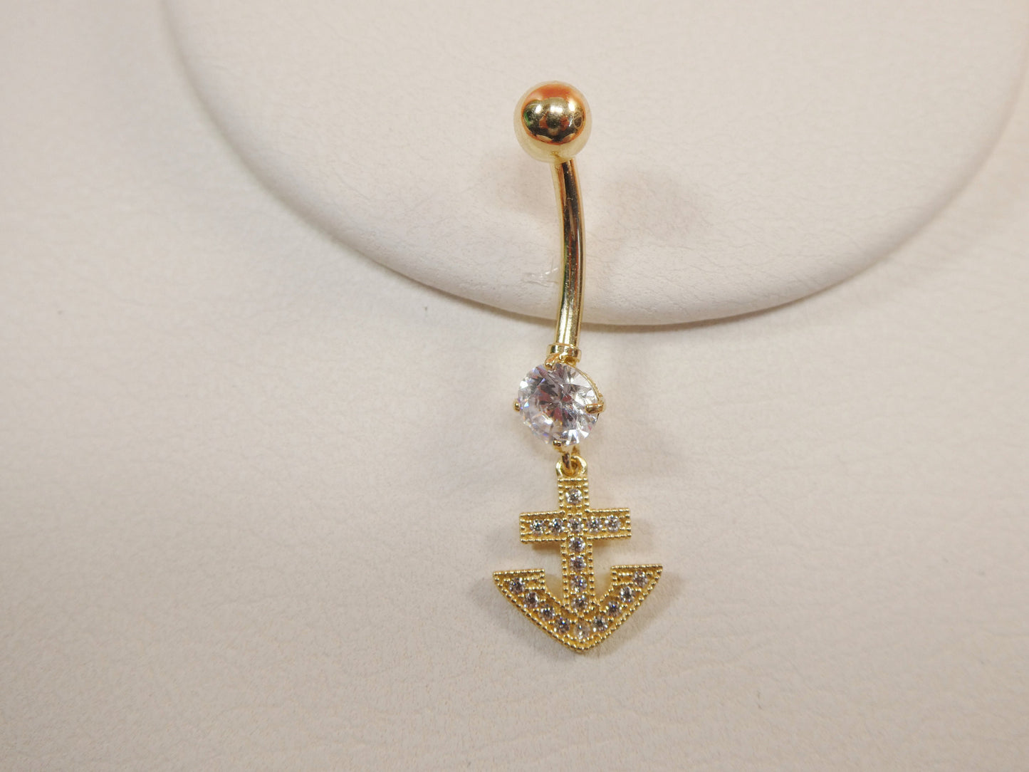 14k real solid yellow gold dangling anchor belly button ring piercing