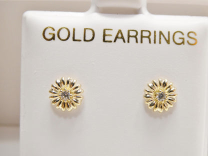 Real 10k Solid Yellow Gold Floral Push Post Earrings