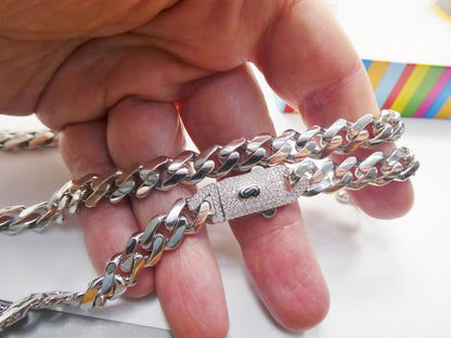 9mm Monaco Link Chain Necklace Vracelet Moissanite Real 925 Sterling Silver