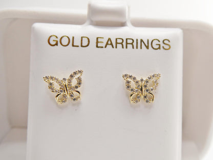 Real 10k Solid Yellow Gold Butterfly Screw Back Post Earrings