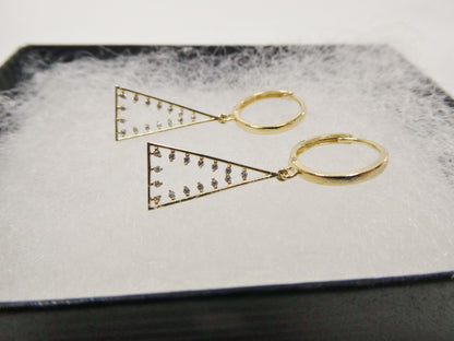 Real 10k Solid Yellow Gold Pyramid Triangle Hoop Huggie Earrings