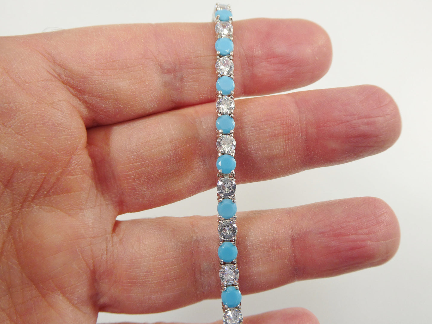 4mm 7 Inch turquoise tennis bracelet real 925 sterling silver