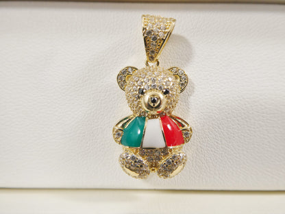 14k Real Solid Yellow Gold Mexcio Flag Teddy Bear Charm Pendent