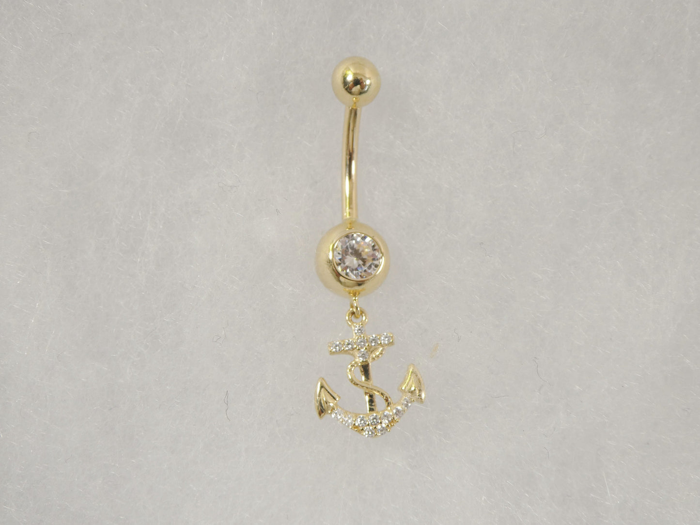 14k real solid yellow gold dangling anchor belly button ring piercing